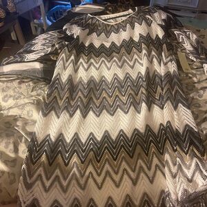 Tacera Zigzag Pattern Dress - Black, White, Gold